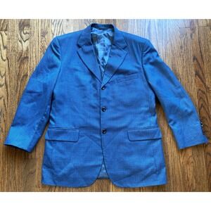 TOM JAMES Blazer Mens Size 44 Blue Houndstooth Holland Sherry Wool 3 Button